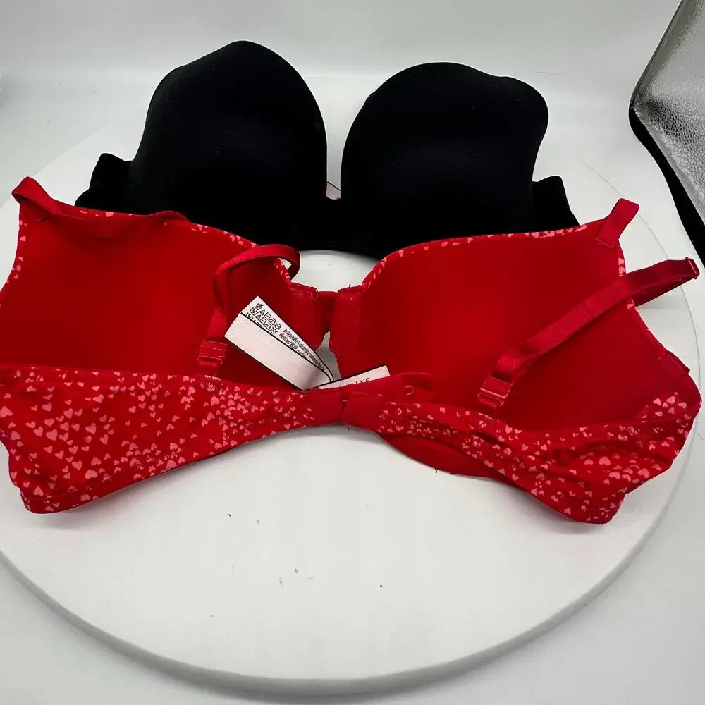 Victoria's Secret Red and Black Lined Demi Bras Size 34C Lot of Two Sexy - Picture 2 of 10
